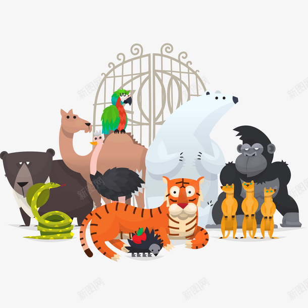 一群动物矢量图ai免抠素材_88icon https://88icon.com 一群动物免抠PNG 动物 动物园 北极熊 熊 猴子 矢量图 重叠的动物 鹦鹉