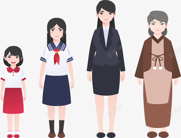 女人从女孩变成老人矢量图ai免抠素材_88icon https://88icon.com 变老的人 女人 女人的一生 女孩 矢量png 老人 矢量图