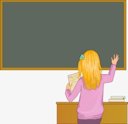卡通女孩黑板教室写字教书教学素材
