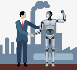 友好交流商务海报与机器人握手高清图片