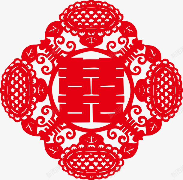 红色窗花剪纸图png免抠素材_88icon https://88icon.com 剪纸 双喜 喜字贴 囍 囍底纹 大红喜字 婚庆 底纹 窗花帖 红色