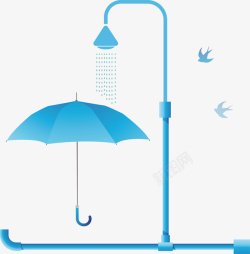 清新蓝色淋浴龙头节约用水保护水矢量图素材
