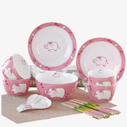 简约风格套碗可爱粉色小象套碗高清图片