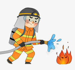 焚烧拿着水管灭火的消防员高清图片
