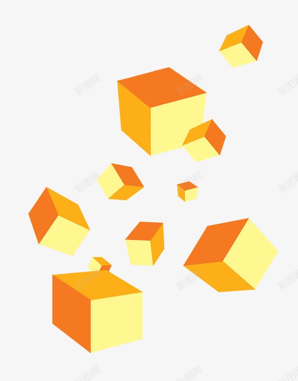 抽像立方体背景装饰psd免抠素材_88icon https://88icon.com 抽像立方体背景装饰 正方体 立体图形 魔方 黄色