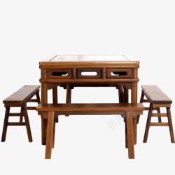 明清古典正方形餐桌椅素材