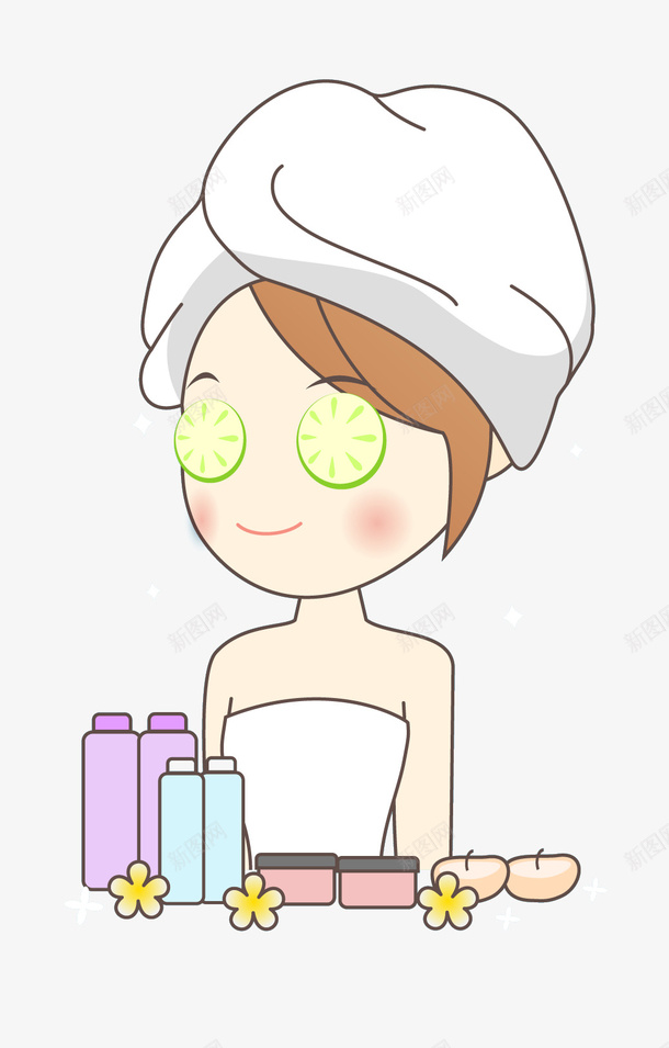 护肤品和护肤美女卡通图psd免抠素材_88icon https://88icon.com 人物 保养皮肤 卡通 护肤品 简图 美女 黄瓜片