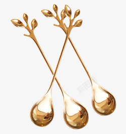 北欧创意镜面抛光树枝金勺子素材