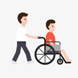 坐着轮椅的奶奶一个推着病人的男子矢量图高清图片