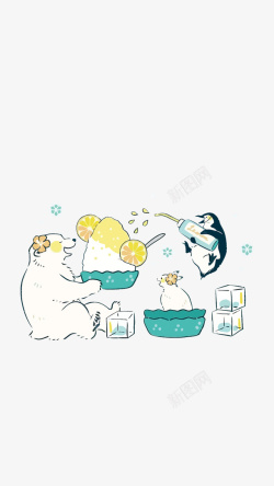 企鹅和北极熊吃刨冰素材