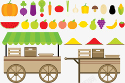 卖菜卡通可修改卖各种蔬果的推车矢量图高清图片