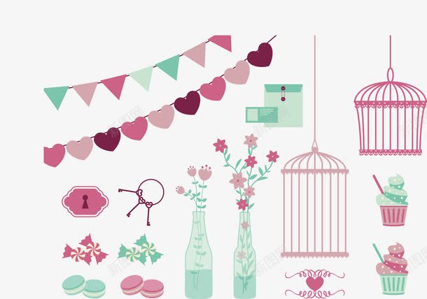 手绘party元素合集png免抠素材_88icon https://88icon.com 彩旗 手绘 笼子 纸杯蛋糕 马卡龙 马卡龙配色