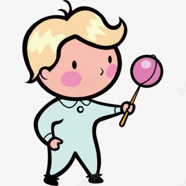 卡通手绘人物png免抠图吃棒棒糖的男孩图标图标