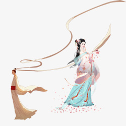 发髻中国风手绘传统恩爱的古风情侣高清图片