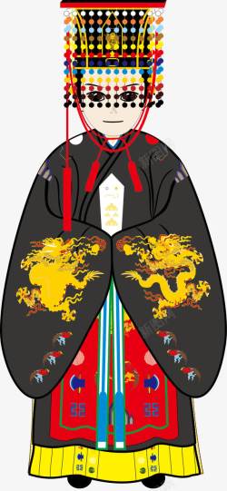 清朝龙袍上早朝的卡通皇帝高清图片