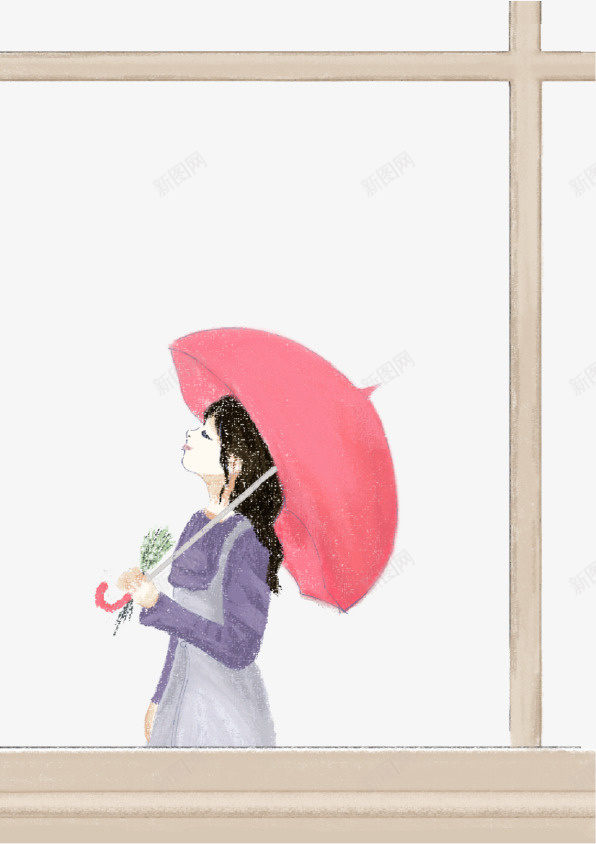 手绘撑伞的少女插画psd免抠素材_88icon https://88icon.com 仰头 唯美 小清新 少女 手绘 插画 撑伞 窗户