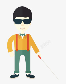 墨镜盲人拿着盲杖的盲人男子高清图片