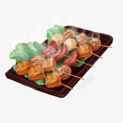 豆腐坊一盘烤串美食插画高清图片