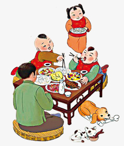 吃饭古代除夕过年一家人吃饭高清图片