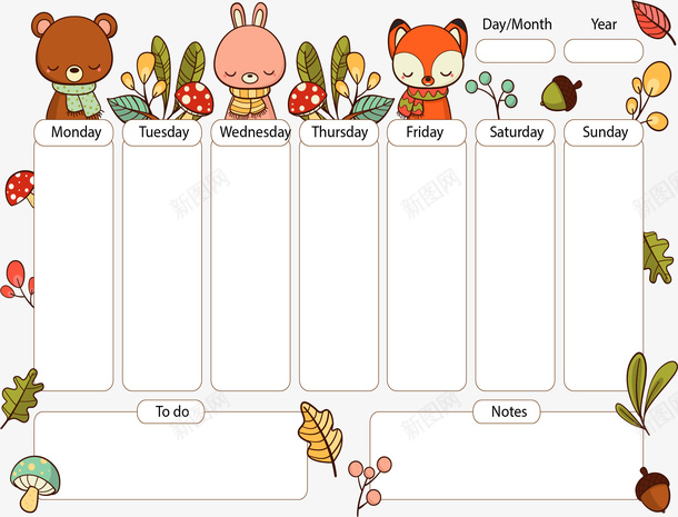 秋天动物一周计划矢量图ai免抠素材_88icon https://88icon.com 一周计划 动物 卡通动物 工作计划 矢量png 计划 矢量图