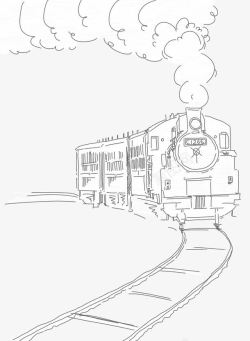 老火车铅笔手绘速写老火车高清图片