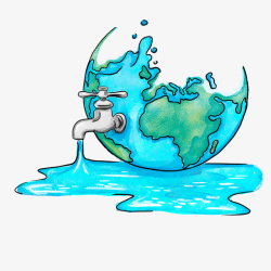 蓝色手绘保护地球水资源元素矢量图素材