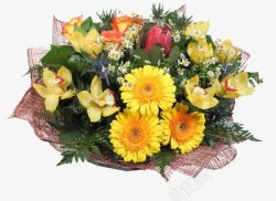 包扎鲜花包扎好的洋甘菊和其他黄色鲜花高清图片