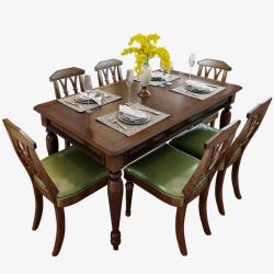 家用圆餐桌复古美式乡村实木桌子家用客厅长高清图片