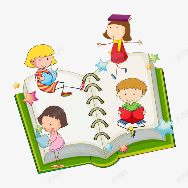 卡通看书的小孩矢量图ai免抠素材_88icon https://88icon.com 上学 卡通小孩 手绘人物 打开的书本 看书的小孩 矢量图