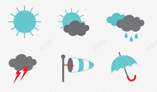 雨滴图手绘扁平天气图标图标