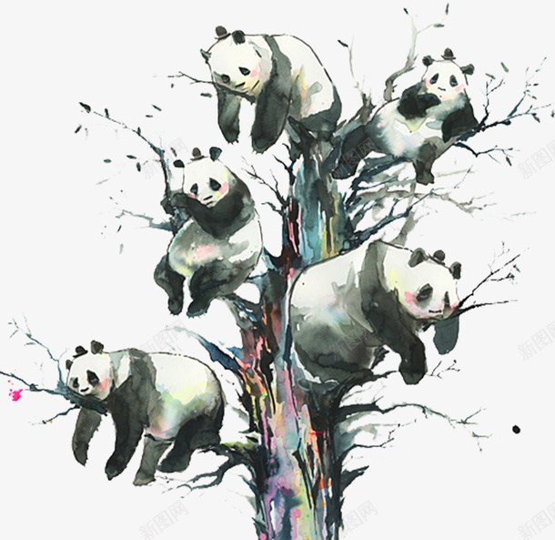 大树上的卡通熊猫png免抠素材_88icon https://88icon.com 动物 可爱的 国家保护动物 大树 水彩 熊猫