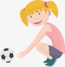 白色的足球蹲着捡足球的女孩高清图片