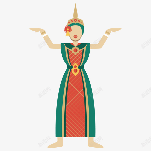 泰国跳舞女人手绘矢量图ai免抠素材_88icon https://88icon.com 传统 卡通 可爱 手绘 泰国 绿色 绿色裙子 美女 矢量图