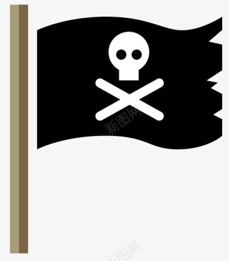 符号黑色木质旗杆海盗旗矢量图图标图标
