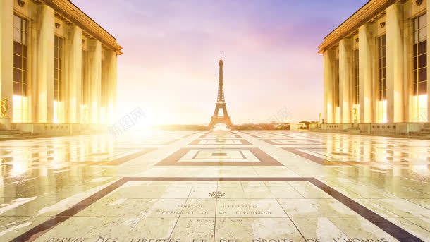 巴黎铁塔金色广场海报背景背景