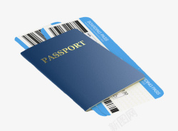 蓝色护照夹着两张机票实物素材