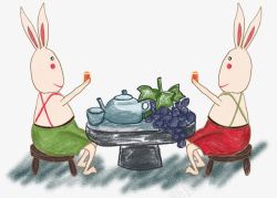 对饮卡通手绘对饮的兔子高清图片