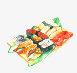 卡通手绘日式美食寿司刺身素材