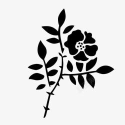 矢量黑白花卉装饰背景带刺玫瑰图标高清图片