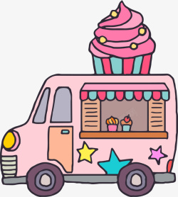 车扁平粉色扁平卡通蛋糕车高清图片