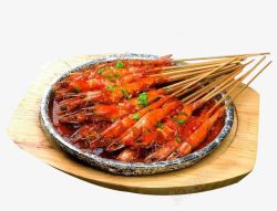 铁板虾铁板黑椒串烤虾高清图片