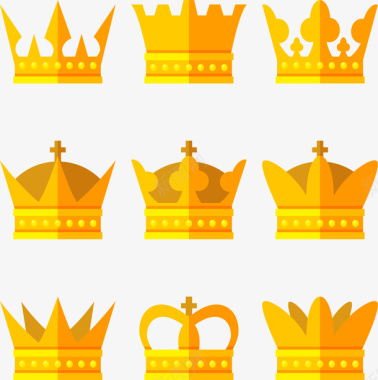 9款扁平化金色王冠矢量图图标图标