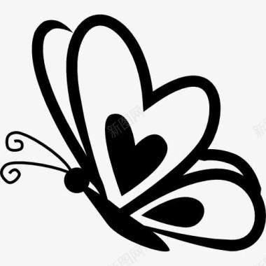 结婚心翅膀蝴蝶翅膀上的心正面侧面图标图标