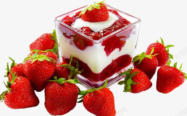 草莓和草莓酸奶png免抠素材_88icon https://88icon.com 可口 甜点 草莓 草莓酸奶
