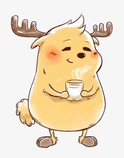 热奶茶手绘鹿暖饮高清图片