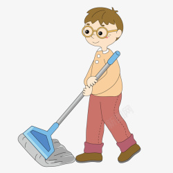 打扫工具长扫把男孩拖地打扫卫生人物插画矢量图高清图片