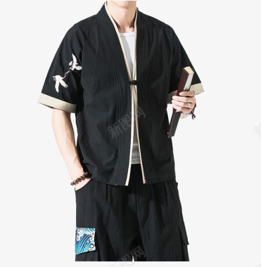 夏季中国风唐装男短袖衬衫复古风刺绣汉服图标图标