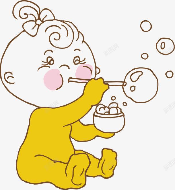 吹泡泡的可爱婴儿png免抠素材_88icon https://88icon.com 卡通 可爱 吹泡泡 婴儿 孩子 宝宝 手绘 黄色衣服
