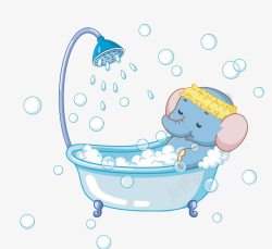 蓝色卡通大象洗澡素材