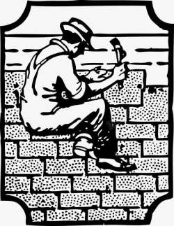 砌砖工人工作中的泥瓦匠高清图片